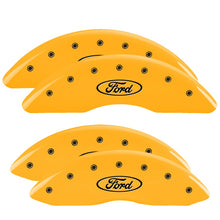 Load image into Gallery viewer, MGP Caliper Covers 10235SFRDYL Set of 4: Yellow finish, Black Ford Oval Logo