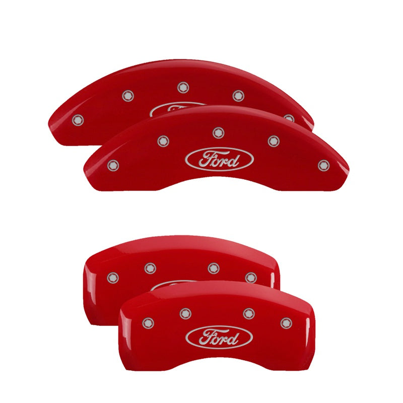 MGP Caliper Covers 10238SFRDRD Set of 4: Red finish, Silver Ford Oval Logo
