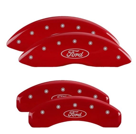 MGP Caliper Covers 10239SFRDRD Set of 4: Red finish, Silver Ford Oval Logo