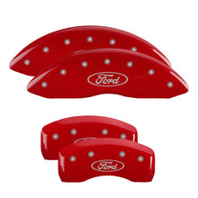 Load image into Gallery viewer, MGP Caliper Covers 10241SFRDRD Set of 4: Red finish, Silver Ford Oval Logo