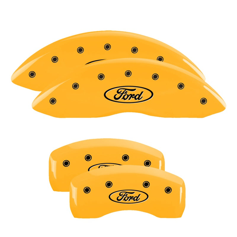 MGP Caliper Covers 10242SFRDYL Set of 4: Yellow finish, Black Ford Oval Logo