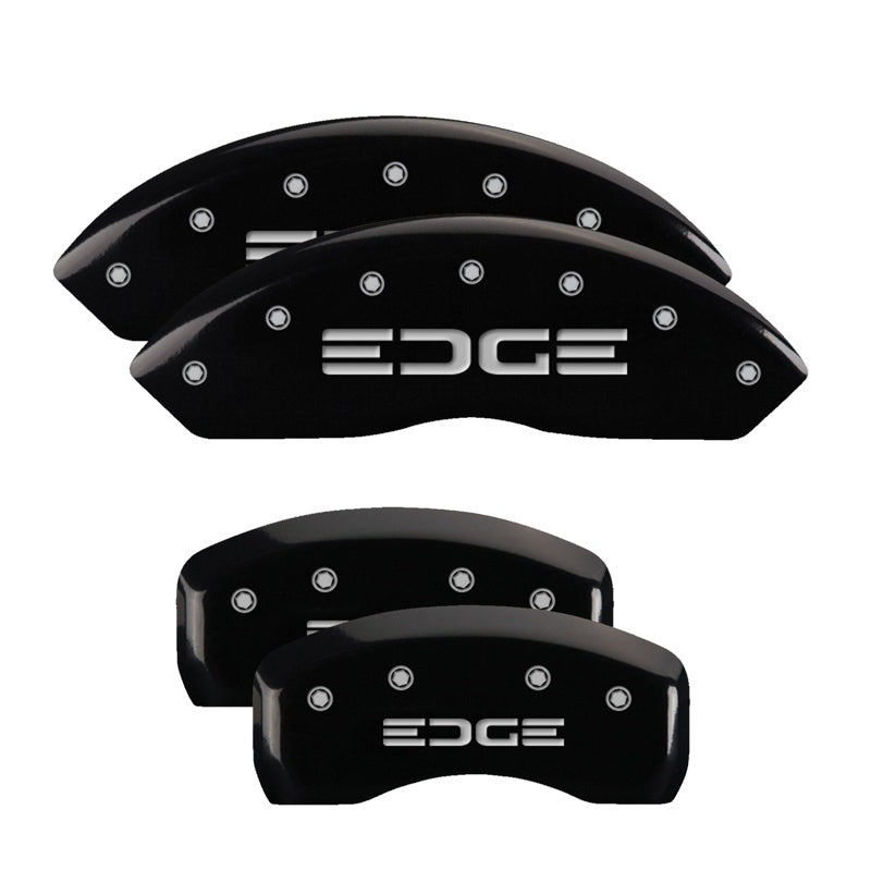 MGP Caliper Covers 10247SEDGBK Set of 4: Black finish, Silver Edge