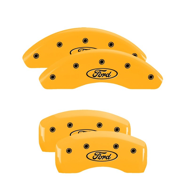 MGP Caliper Covers 10255SFRDYL Set of 4: Yellow finish, Black Ford Oval Logo