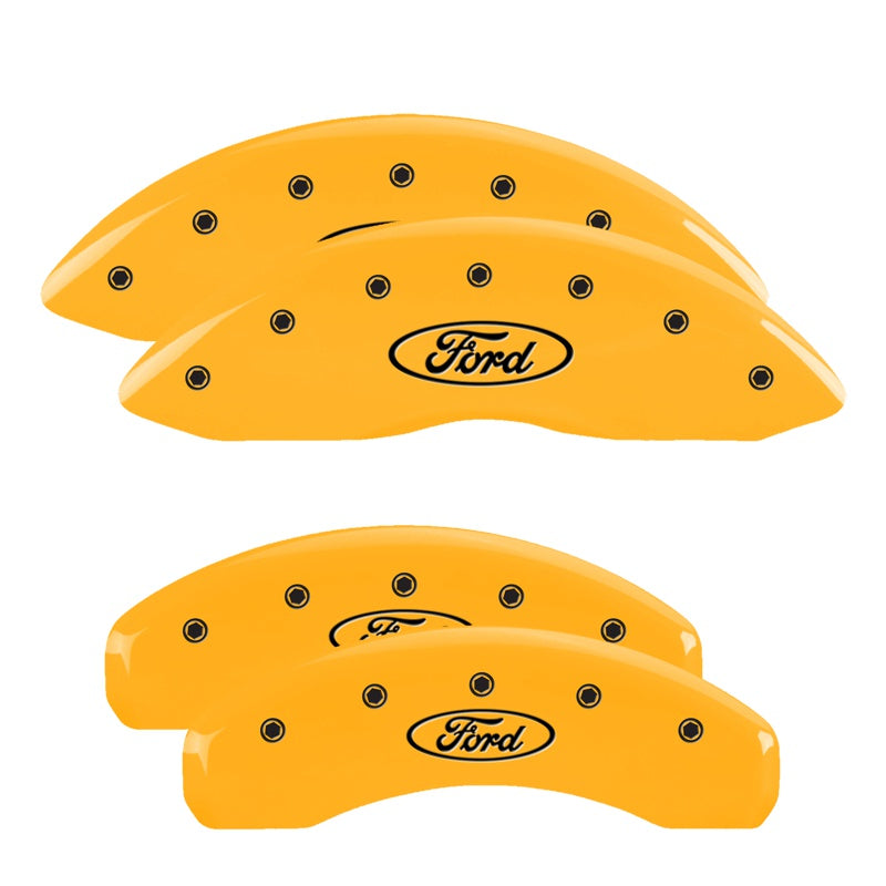 MGP Caliper Covers 10256SFRDYL Set of 4: Yellow finish, Black Ford Oval Logo