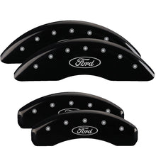 Load image into Gallery viewer, MGP Caliper Covers 10258SFRDBK Set of 4: Black finish, Silver Ford Oval Logo