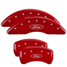 Load image into Gallery viewer, MGP Caliper Covers 10258SFRDRD Set of 4: Red finish, Silver Ford Oval Logo