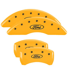 Load image into Gallery viewer, MGP Caliper Covers 10258SFRDYL Set of 4: Yellow finish, Black Ford Oval Logo