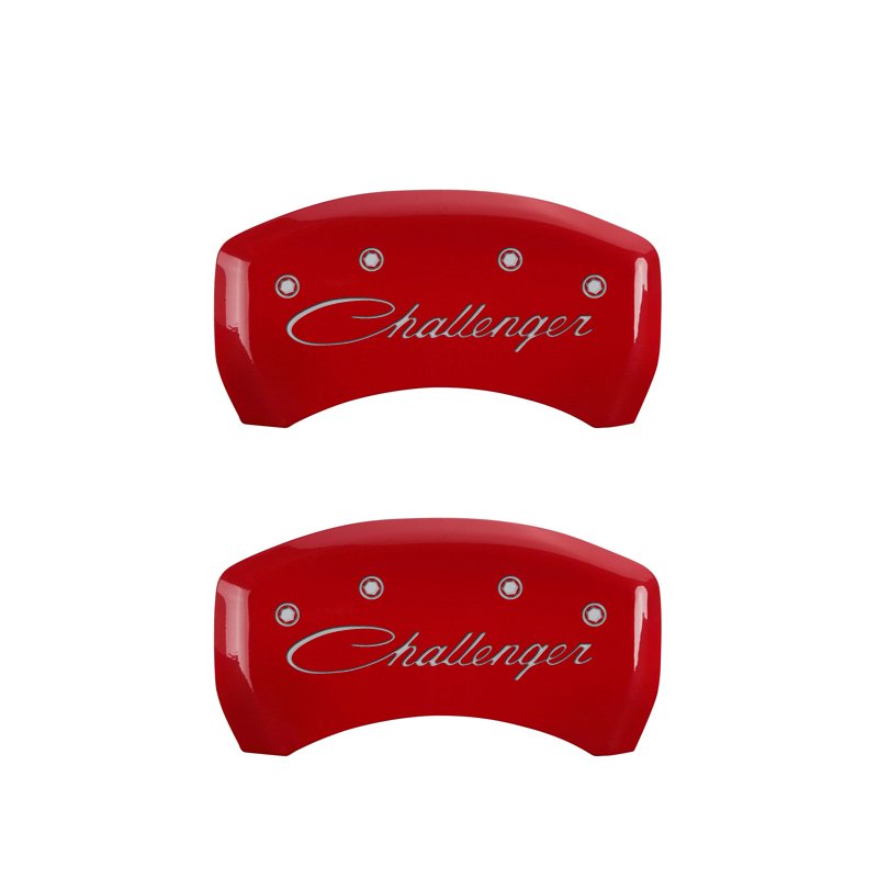 MGP Caliper Covers 12001SCLSRD Set of 4: Red finish, Silver Challenger (Cursive)