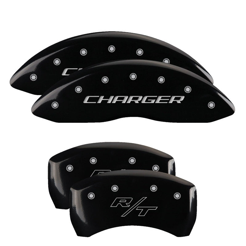 MGP Caliper Covers 12001SCHRBK Set of 4: Black finish, Silver Charger / RT