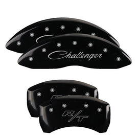 MGP Caliper Covers 12001SCLRBK Set of 4: Black finish, Silver Challenger (Cursive) / RT