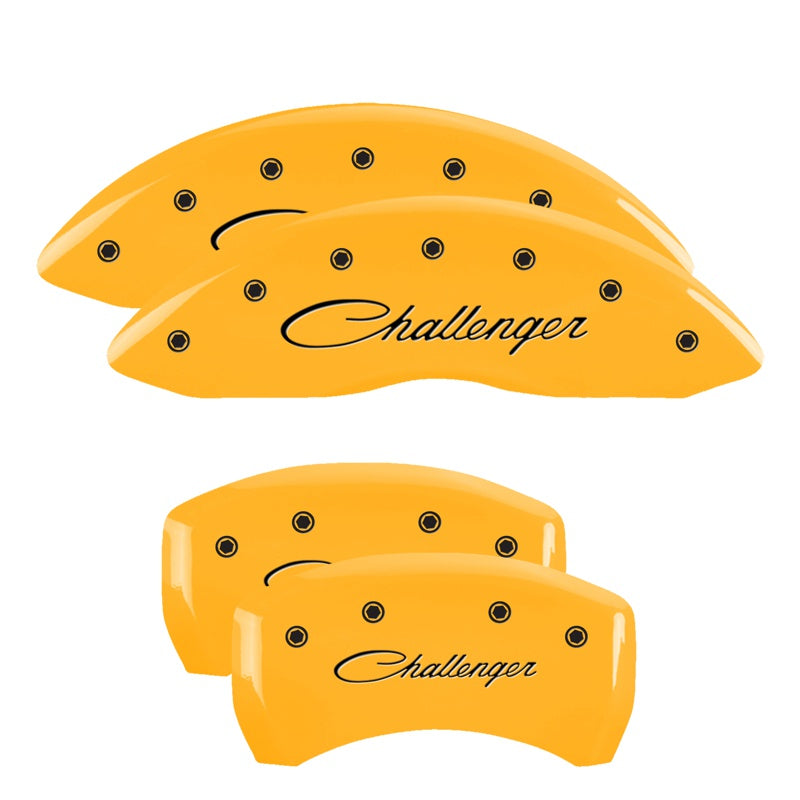 MGP Caliper Covers 12001SCLSYL Set of 4: Yellow finish, Black Challenger (Cursive)