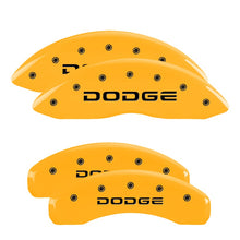 Load image into Gallery viewer, MGP Caliper Covers 12043SDODYL Set of 4: Yellow finish, Black Dodge (Broken D)