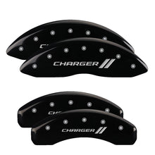 Load image into Gallery viewer, MGP Caliper Covers 12088SCH1BK Set of 4: Black finish, Silver Charger ll