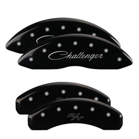 MGP Caliper Covers 12088SCLRBK Set of 4: Black finish, Silver Challenger (Cursive) / RT