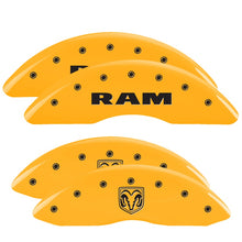 Load image into Gallery viewer, MGP Caliper Covers 12124SRMHYL Set of 4: Yellow finish, Black RAM / RAMHEAD