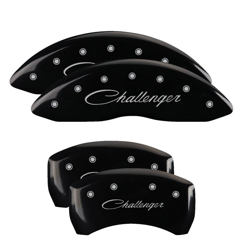 MGP Caliper Covers 12162SCLSBK Set of 4: Black finish, Silver Challenger (Cursive)