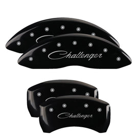 MGP Caliper Covers 12162SCLSBK Set of 4: Black finish, Silver Challenger (Cursive)