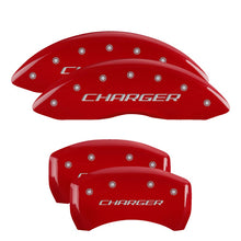 Load image into Gallery viewer, MGP Caliper Covers 12181SCHBRD Set of 4: Red finish, Silver Charger (Block)