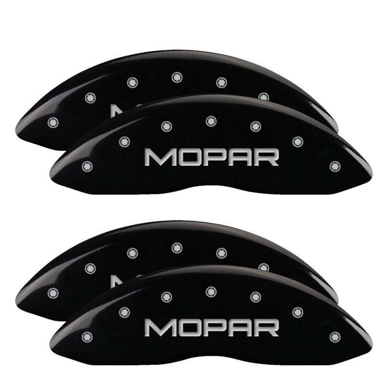 MGP Caliper Covers 12203SMOPBK Set of 4: Black finish, Silver MOPAR