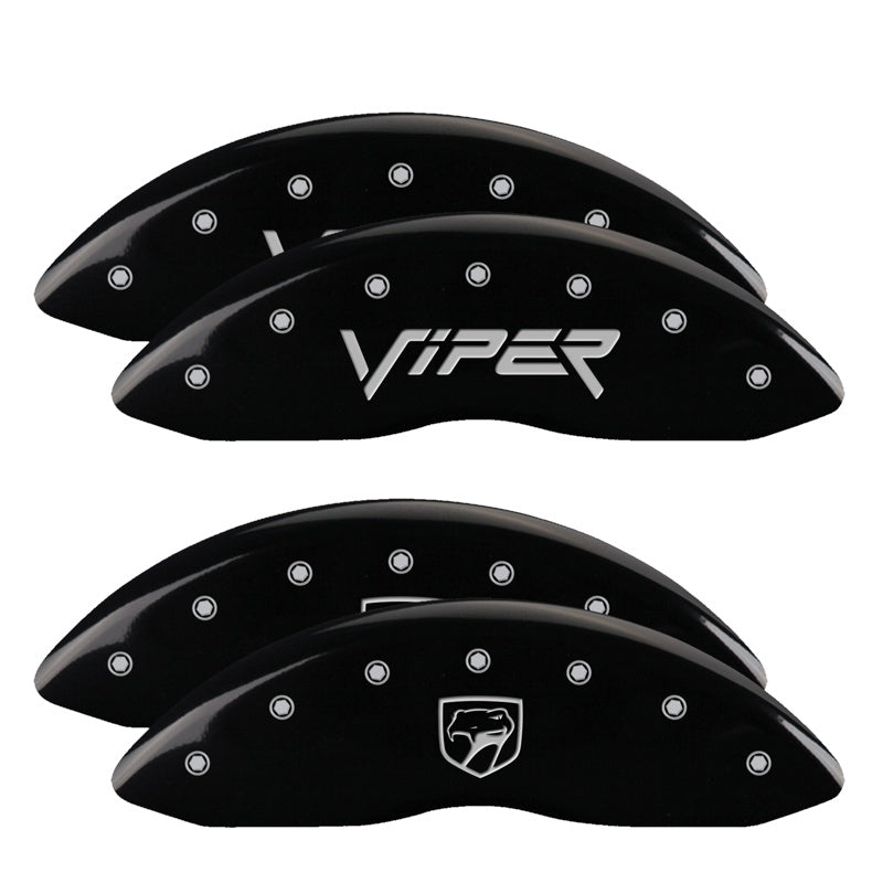 MGP Caliper Covers 12203SSNPBK Set of 4: Black finish, Silver Viper / Snake (Gen 2)