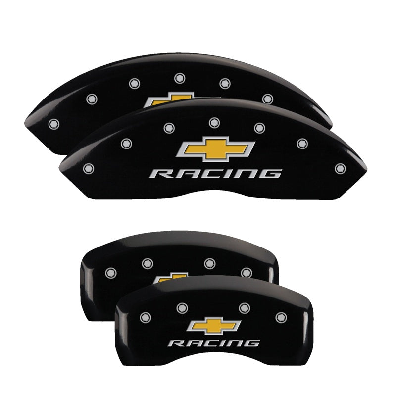 MGP Caliper Covers 13007SBRCBK Set of 4: Black finish, Silver Chevy Racing