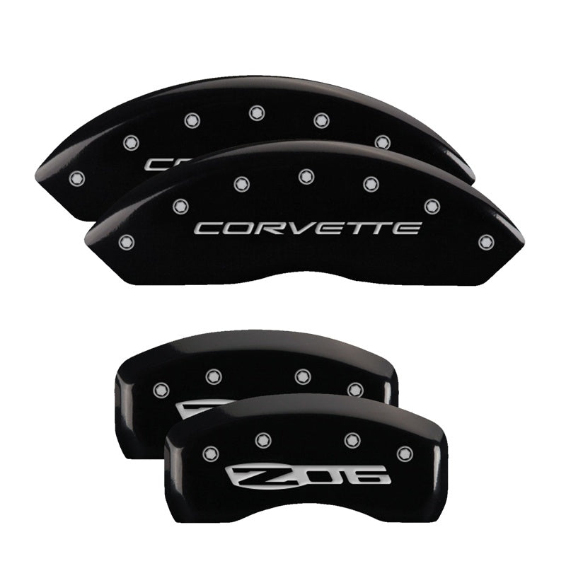MGP Caliper Covers 13007SCZ5BK Set of 4: Black finish, Silver Corvette / Z06 (C5)