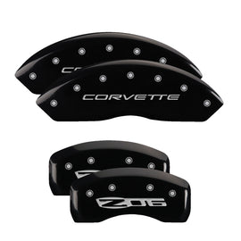 MGP Caliper Covers 13007SCZ5BK Set of 4: Black finish, Silver Corvette / Z06 (C5)