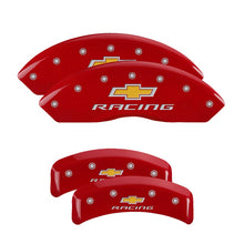 Load image into Gallery viewer, MGP Caliper Covers 13013SBRCRD Set of 4: Red finish, Silver Chevy Racing
