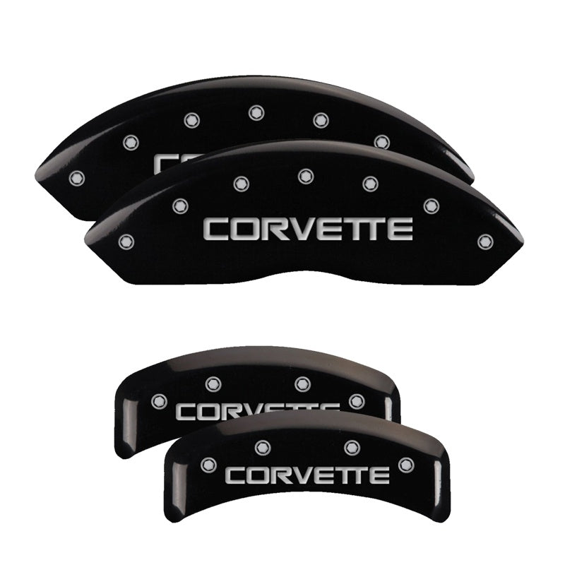 MGP Caliper Covers 13013SCV4BK Set of 4: Black finish, Silver Corvette (C4)