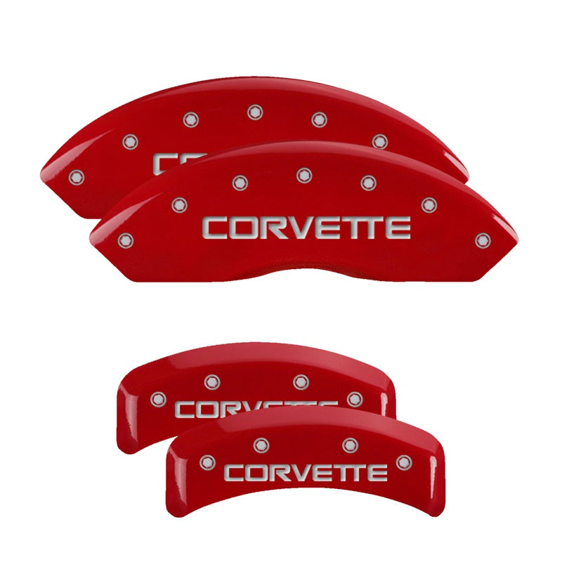 MGP Caliper Covers 13013SCV4RD Set of 4: Red finish, Silver Corvette (C4)
