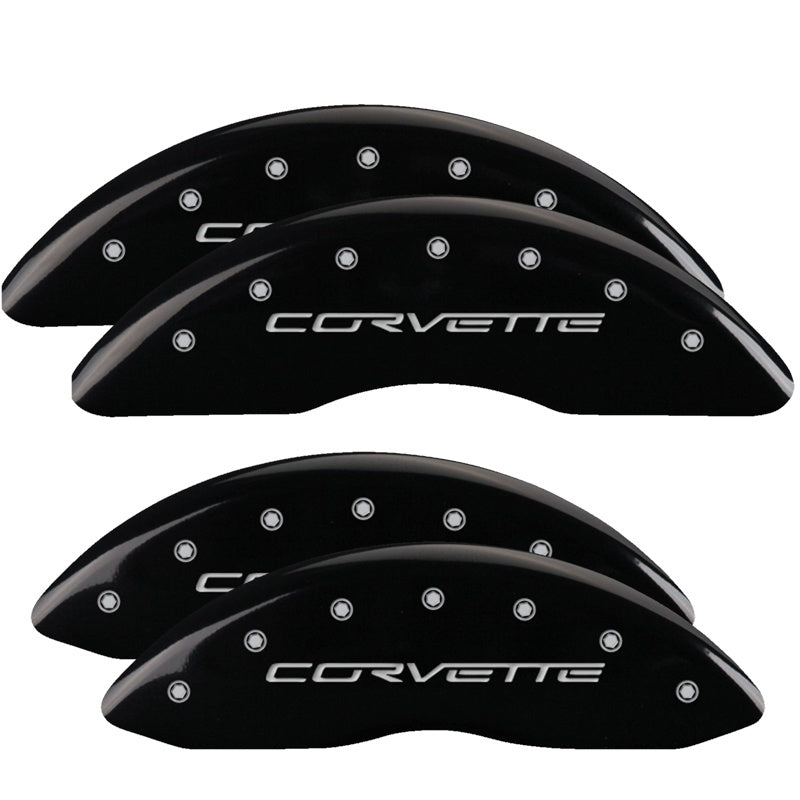 MGP Caliper Covers 13083SCV6BK Set of 4: Black finish, Silver Corvette (C6)