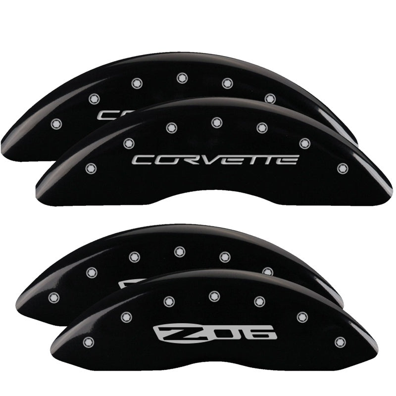 MGP Caliper Covers 13083SCZ6BK Set of 4: Black finish, Silver Corvette / Z06 (C6)