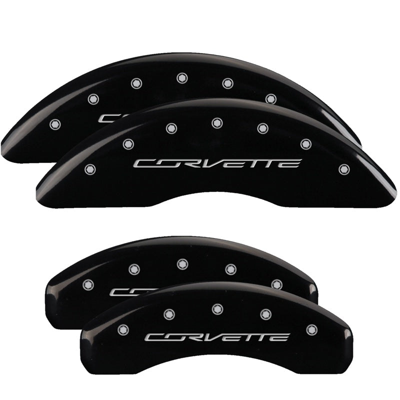 MGP Caliper Covers 13084SCV7BK Set of 4: Black finish, Silver Corvette (C7)