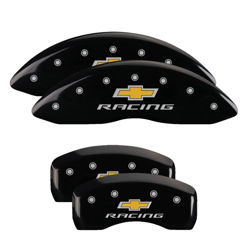 MGP Caliper Covers 14006SBRCBK Set of 4: Black finish, Silver Chevy Racing