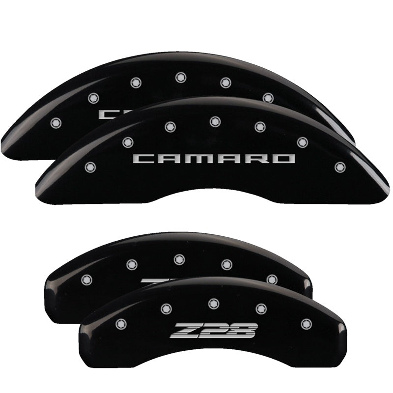 MGP Caliper Covers 14011SZ85BK Set of 4: Black finish, Silver Camaro / Z28 (Gen 5)