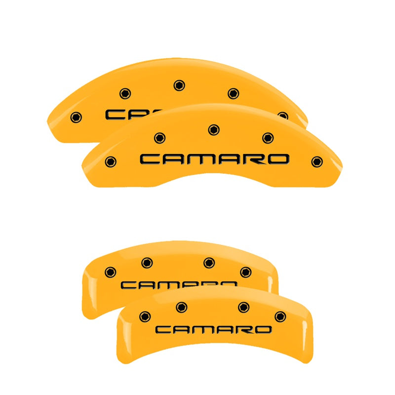 MGP Caliper Covers 14026SCA4YL Set of 4: Yellow finish, Black Camaro (Gen 4)