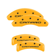Load image into Gallery viewer, MGP Caliper Covers 14026SCA4YL Set of 4: Yellow finish, Black Camaro (Gen 4)