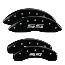 Load image into Gallery viewer, MGP Caliper Covers 14034SSS3BK Set of 4: Black finish, Silver SS (Silverado)