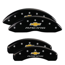 Load image into Gallery viewer, MGP Caliper Covers 14036SBRCBK Set of 4: Black finish, Silver Chevy Racing