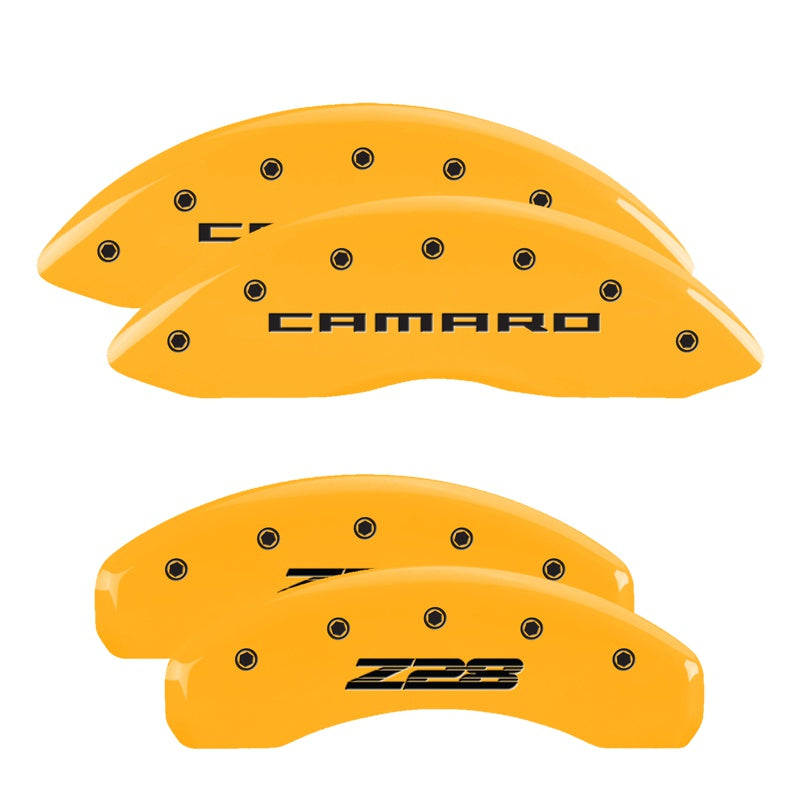 MGP Caliper Covers 14036SZ85YL Set of 4: Yellow finish, Black Camaro / Z28 (Gen 5)