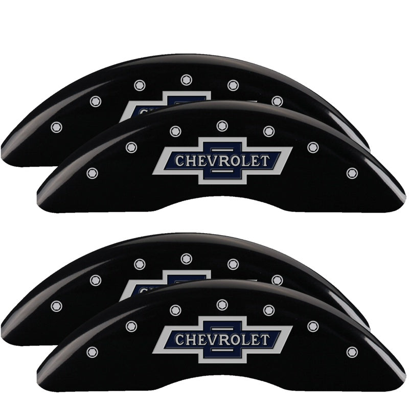 MGP Caliper Covers 14173SBANBK Set of 4: Black finish, Silver 100 Anniversary Chevrolet