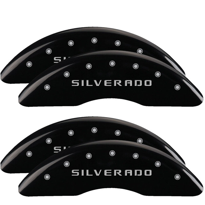 MGP Caliper Covers 14173SSILBK Set of 4: Black finish, Silver Silverado