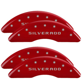 MGP Caliper Covers 14173SSILRD Set of 4: Red finish, Silver Silverado