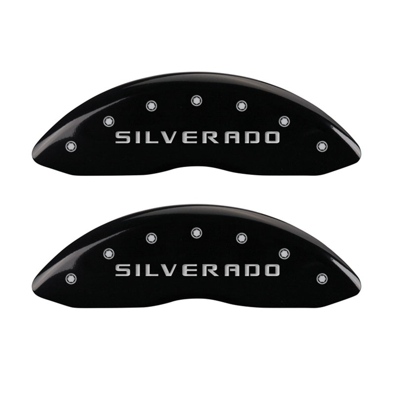 MGP Caliper Covers 14207FSILBK Front Set of 2: Black finish, Silver Silverado