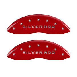 MGP Caliper Covers 14207FSILRD Front Set of 2: Red finish, Silver Silverado