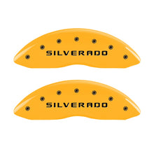 Load image into Gallery viewer, MGP Caliper Covers 14207FSILYL Front Set of 2: Yellow finish, Black Silverado