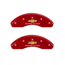 Load image into Gallery viewer, MGP Caliper Covers 14208FBRCRD Front Set of 2: Red finish, Silver Chevy Racing