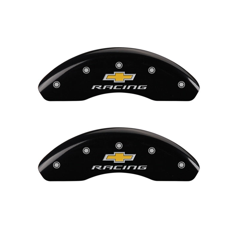 MGP Caliper Covers 14213FBRCBK Front Set of 2: Black finish, Silver Chevy Racing