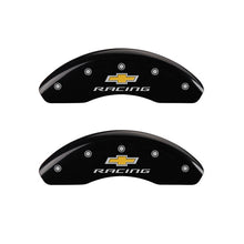 Load image into Gallery viewer, MGP Caliper Covers 14213FBRCBK Front Set of 2: Black finish, Silver Chevy Racing
