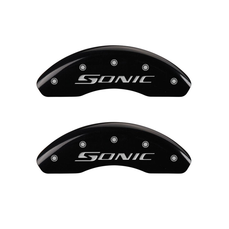 MGP Caliper Covers 14213FSNCBK Front Set of 2: Black finish, Silver Sonic
